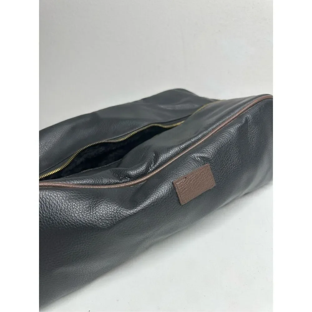 Vintage Rare Men’s Faux Leather Shoes Bag Faux Fur Lined Straps Pocket